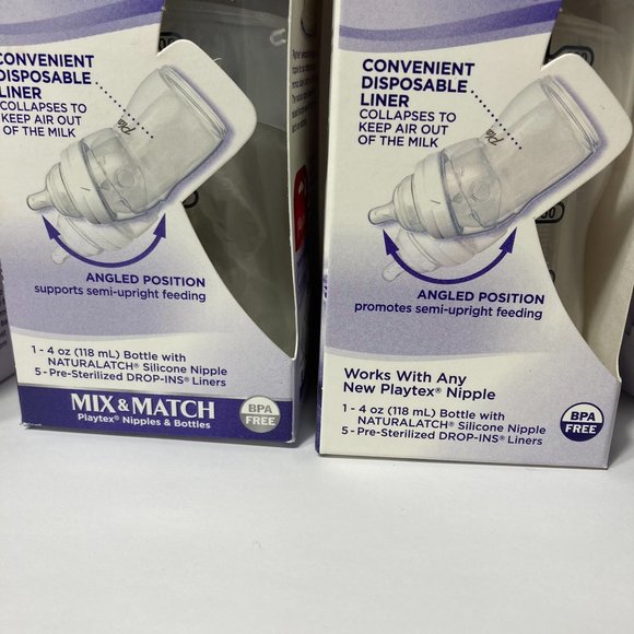 Playtex Baby Bottles Nurser with Drop Ins Liners Angled NaturaLatch SLOW 0-3M+ - Picture 11 of 13